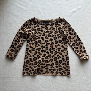 Tahari Leopard Print Sweater Top Women’s XS 3/4 Sleeve Crewneck